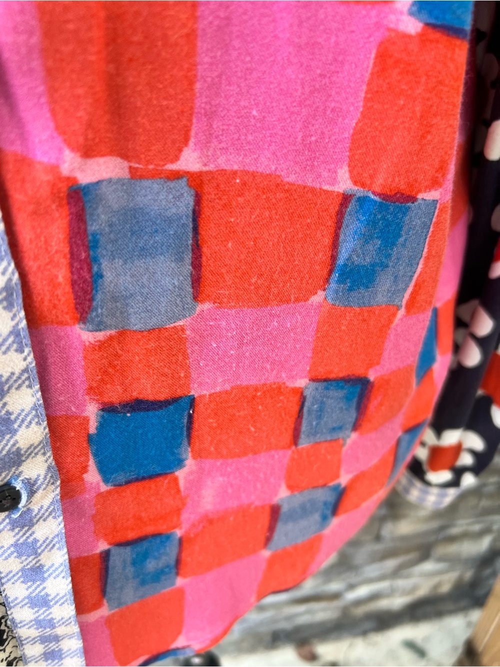Anthropologie Colorblock Floral & Check Button-Up Blouse - Picture 4 of 7